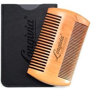 Baardkam voor heren van 100% natuurlijk perenhout, milieuvriendelijk, voor de verzorging van snoor, glad haar, korte baard, lange reiskam, zakkam, veganistisch, gladmakende liniaal