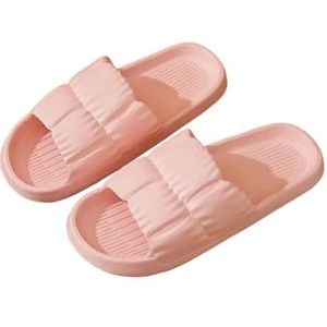 UBOHUZ Vrouwen Thuis Schoenen Platform Slipper Zomer Strand Slipper Vrouwen Zachte Zool Platte Schoenen Mute Antislip Slides Strand Sandaal Voor Badkamer, Zwembad, roze, 42-43