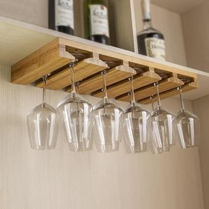 SAYEYBU Pack Under Cabinet Wine Glass Holder, Glass Storage Hanger Organizer, Wood Stemware Rack, Simple Inverted Wine Glass Holder, Decor for Home, Kitchen, Dining Room Bar,5 rows
