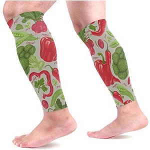 EZIOLY Groenten Broccoli Pepper Sport Kalf Compressie Mouwen Been Compressie Sokken Kalf Guard voor hardlopen, Fietsen, Moederschap, Reizen, Verpleegkundigen