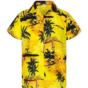 Funky Hawaiiaans Overhemd, Hawaii-Overhemd, Korte Mouw, Surf, Geel, XL
