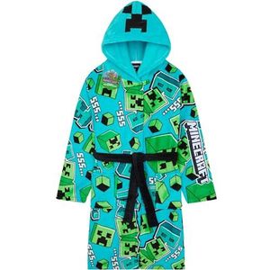 Get Trend Minecraft ochtendjas voor jongens en tieners, fleece badjas met capuchon, kruipende loungewear, nachtkleding, gamercadeaus voor jongens, Blauwe Minecraft, 7-8 jaar
