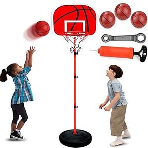 Kinderen Draagbare Basketbal Hoop En Staan ​​met 3 Basketballen En Luchtpomp, Instelbare Verordening Hoogte 120cm-200cm, Basketball Back Board Stand Voor Kinderen Volwassenen Spelen,Red-2m(80-200cm)