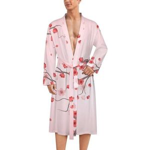 Cherry Blossom Badjas voor heren, zachte badjas, pyjama, nachtkleding, loungewear, ochtendjas met riem, XL