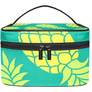 Gele ananas comosus Print Groene Make-up Organizer Bag, Reizen Make-up Tas Organizer Case Draagbare Cosmetische Tas voor Vrouwen en Meisjes Toiletartikelen, Meerkleurig, 22.5x15x13.8cm/8.9x5.9x5.4in