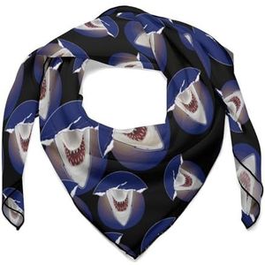 Grote Witte Haai Vierkante Bandana Multifunctionele Satijn Wrap Neck Sjaals Comfortabele Hoofddoek voor Vrouwen Haar