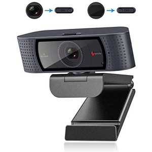 Angetube Webcam voor PC - 1080p Full HD Streaming webcam met ingebouwde beschermende afdekking, autofocus pc-camera met dubbele ruisonderdrukkingsmicrofoons. Geschikt voor pc, laptop, computer, Linux