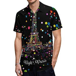 Night Paris Eifel Tower Kleurrijke Polka Dot Heren Hawaiiaanse shirts Korte Mouw Casual Shirt Button Down Vakantie Strand Shirts L