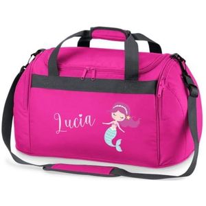 minimutz Sporttas, zwemmen, voor kinderen, personaliseerbaar met naam, zwemtas, zeemeermin, duffle bag voor meisjes en jongens, roze, ca. 54 x 28 x 26 cm