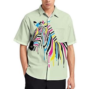 Geschilderde Zebra Art Hawaiiaanse Shirt Voor Mannen Zomer Strand Casual Korte Mouw Button Down Shirts met Pocket