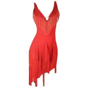 Jurken voor Latijns Amerikaanse danswedstrijden Professionele tango salsa rok Cha cha dansoutfit met onregelmatige franjes Hollow danskleding voor dames voor rumba,Rood,L