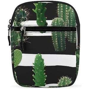 Cactus Op Strepen Mini Crossbody Tas Unisex Anti-Diefstal Side Schoudertassen Reizen Kleine Messenger Bag