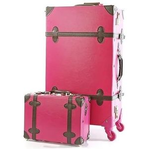 22/24 Inch Retro Pu Lederen Koffer 2 Stuks Reisbagage Set Trolley Case 20 Inch Handbagage Roze Meisjes case (Color : Rose Brown, Size : 24 inch set)
