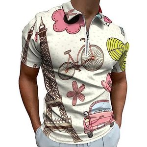 Love Paris poloshirt voor heren, casual T-shirts met ritssluiting en kraag, golftops, slim fit