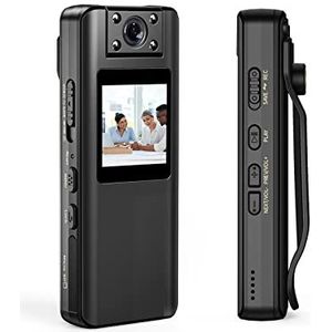 Mini-lichaamscamera, A22 1080P HD Infrarood Nachtzicht Mini Camera met LED Scherm Kleine Camcorder 180 ° Angel Bodycam Politie Cam Bike Camera voor wetshandhaving, levering (Size : 128GB Camera, Col