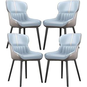 GEIRONV Keuken eetkamerstoelen set van 4, met koolstofstaal metalen stoelpoten moderne PU lederen aanrecht lounge woonkamer receptie stoel Eetstoelen (Color : Sky Blue, Size : 85 * 48 * 40cm)