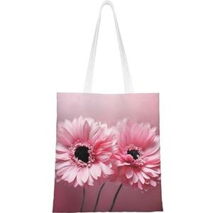 VTCTOASY Twee roze bloemenprint canvas draagtassen lichtgewicht schoudertas herbruikbare boodschappentas handtassen voor vrouwen mannen, zwart, één maat, Zwart, One Size