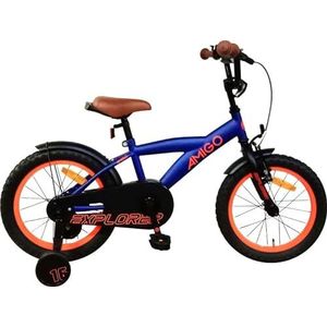 AMIGO Explorer Jongensfiets - 16 Inch 23 cm - Kinderfiets voor Jongens - Terugtraprem - Blauw/Oranje