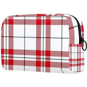 Rood & Wit Schotse geruite print reizen cosmetische tas voor vrouwen en meisjes, kleine make-up tas rits zakje toilettas organizer, Meerkleurig, 18.5x7.5x13cm/7.3x3x5.1in, Mode