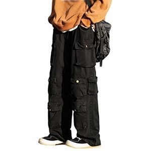 Sawmew Cargobroeken Cargo-joggingbroeken voor heren Baggy vrijetijdsbroeken voor heren Cargobroeken voor heren Loose fit joggingbroek heren met zijzakken (Color : Black, Size : S)