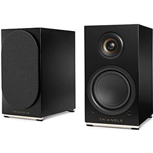 TRIANGLE - AIO TWIN Actieve Luidsprekers - Wi-Fi & Bluetooth Bibliotheek Luidsprekers met 2x50W Versterker - HD Audio - PHONO/Platenspeler Ingangen + Optische TV - 165 x 304 x 235 mm - Zwart (Paar)