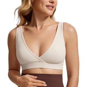 CRZ YOGA Butterluxe zwangerschaps-voedingsbeha's voor vrouwen Crossover Wireless Sleep Borstvoeding Lounge Zwangerschap Bralette Comfy Mijn Tan S