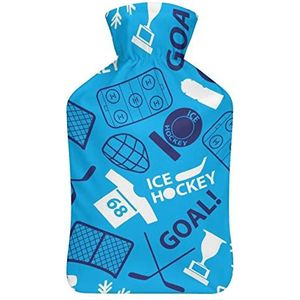 Ijshockey Sport Icons Warmwaterkruik met Pluche Cover Rubber Injectie Tas voor Hand Voeten Warmer Pijn Relief Periode Krampen 1Liter