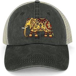 Versierde Indiase olifant vintage denim honkbalpet verstelbare holle snapback zonneklep hoed