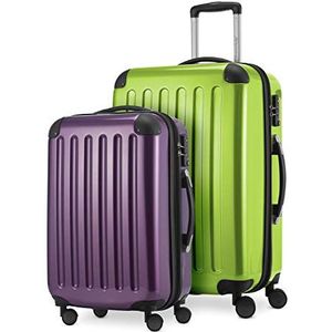 HAUPTSTADTKOFFER - Alex - 2-delige kofferset hardcase glanzend, middelgrote koffer 65 cm + handbagage 5 cm, 74 + 42 liter, TSA, appelgroen-aubergine, 65 cm, kofferset