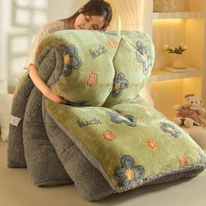 HHDOMLTH Lamsfluwelen stof winter quilt, dikke warme kasjmier dekbed kern, dubbelzijdige dikke ademende winter warme quilt, dekbed geschikt voor thuisgebruik (groen 1,180 x 220 cm (3 kg))