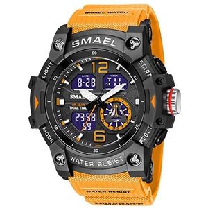SMAEL 8007 Heren Sport Horloge Digitaal Horloge voor Mannen Outdoor Polshorloge met Quartz Dual Beweging, Oranje