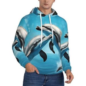 TTIGLHOH Dolphins In Love Winter Hoodies Voor Mannen Fleece Gevoerde Sherpa Trui Kangoeroe Pocket Comfort Fit, Winter Sweatshirt, Zwart, M