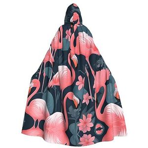 SSIMOO Roze flamingo's volwassen mantel met capuchon, vreselijke spookfeestmantel, geschikt voor Halloween en themafeesten