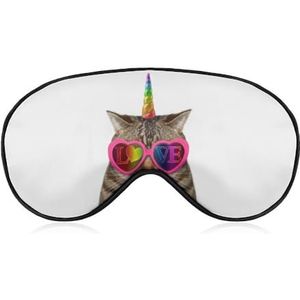 Grappige kat eenhoorn draagt rode zonnebril slaapmasker met verstelbare riem, comfortabel zacht oogmasker slaaphulp, lichtblokkerende oogmaskers