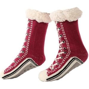 FGRID Damespantoffels Fuzzy Sokken, Ultradikke Fluffy Kerstsokken voor thuis, Winter Thermische Fleece Gevoerde Vloer Bed Sokken met Antislip Grips,Rood