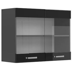 Vicco Glashangkast, keukenkast, R-Line Solid, antraciet, zwart, 80 cm, modern