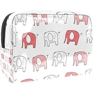 Draagbare make-up tas met rits reizen toilettas voor vrouwen handige opslag cosmetische zakje olifant schattig wit
