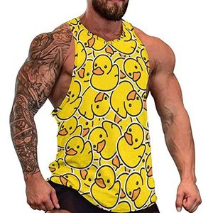 Geel Rubber Ducky Patroon Heren Tank Top Grafische Mouwloze Bodybuilding Tees Casual Strand T-Shirt Grappige Gym Spier