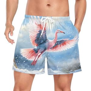 Niigeu Leuke sneeuw flamingo vogel zwembroek heren zwembroek shorts sneldrogend met zakken, Leuke mode, XL