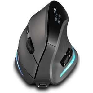 Zelotes Bluetooth Muis Met Display - Oplaadbaar, Draadloos, 4000DPI, 6 Knoppen, Ergonomisch Verticaal Voor Notebook, PC - Zwart