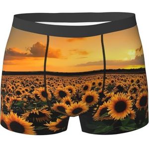 EdWal Zonnebloem en zonsondergang print heren atletisch ondergoed, heren ondergoed, boxerslip, zacht ondergoed, Zwart, XXL