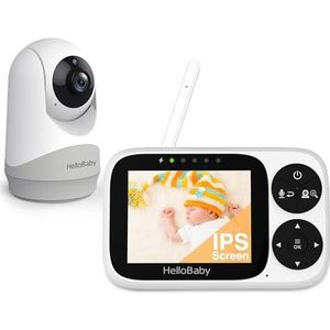 HelloBaby Babymonitor, video en audiocamera voor kinderen, met monitor, 3,2 inch IPS-scherm, zonder wifi, nachtzicht, pan-tilt-zoom, alarm slaapliedje, bereik van 3,2 meter