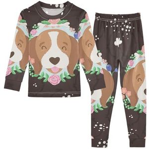 YOUJUNER Kinderpyjama-set met schattige hondenprint, katoenen nachtkleding, loungewear set, nachtkleding met lange mouwen, thuis, pyjamaset voor uniseks, meisjes, jongens, Meerkleurig, 8 jaar