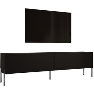 3E 3xE living.com TV-kast in mat zwart / zwart hoogglans met poten in chroom, A: B: 170 cm, H: 52 cm, D: 32 cm. TV-meubel, tv-tafel, tv-bank