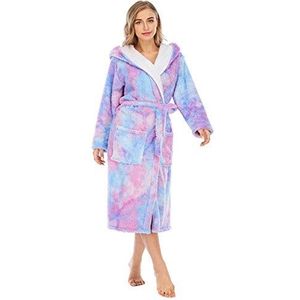 GAOHONGMEI Dames ochtendjas met capuchon, Shaggy flanellen dekenjurk, warme fleece jassen voor vrouwen, pluche badjas loungewear huisjas pyjama sjaal handdoek bad wrap-001-M