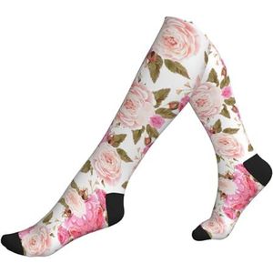 DEXNEL Bloemen Bloem Rose Roze Compressie Sokken Voor Mannen Vrouwen 20-30 Mmhg Compressie Sokken Voor Sport Ondersteuning Sokken, 2 Zwart-2, Eén Maat