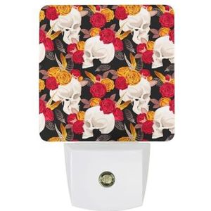 Schedel En Bloemen Warm Wit Nachtlampje Plug In Muur Schemering naar Dawn Sensor Lichten Binnenshuis Trappen Hal