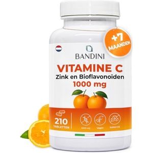 Bandini® Vitamine C 1.000mg + Zink 210 Tabletten (+7 Maanden) | Immuunsysteem, Huid, Botten, Nagels, Haar | Supplement met Hooggedoseerd Ascorbinezuur en Bioflavonoïden 100% Veganistisch