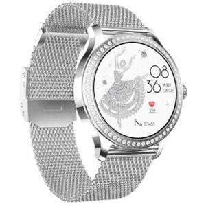 Tyasoleil Smartwatch voor dames, Bluetooth Talk, 3 armbanden met diamant-stappenteller, hartslagmeter, 100+ modi, sporthorloge voor Android iOS (zilver)