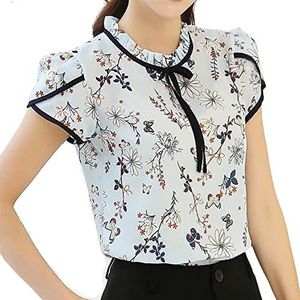 HJUGHPN Elegante damesblouse met bloemenprint, losse chiffon blouse, 1 kleur, L